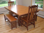 60 x 42 Mission Dining Table & Mission Chairs & Mission Benches, Cherry & Walnut Hardwood, Natural Finish
