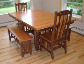 60 x 42 Mission Dining Table & Mission Chairs & Mission Benches, Cherry & Walnut Hardwood, Natural Finish