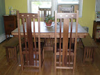 80 x 36 Mission Dining Table & Mission Benches & Zen Chairs, Walnut Hardwood, Natural Finish