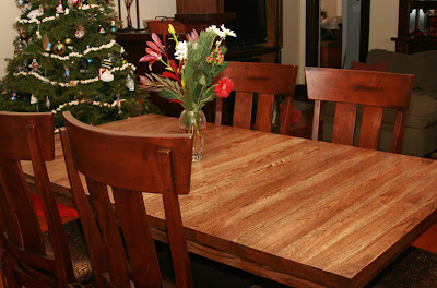 70 x 42 Trestle Dining Table & Monaco Chairs, Hickory Hardwood, Sunset Finish
