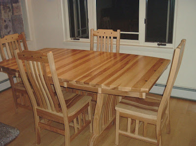 60 x 42 Western Dining Table & Mission Chairs, Hickory Hardwood, Natural Finish