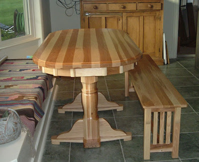 60 x 32 Riverside Dining Table & Mission Bench, Hickory Hardwood, Natural Finish