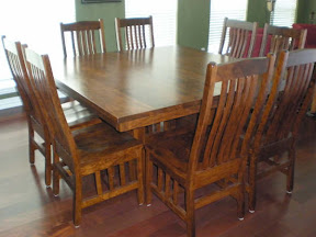 60 x 60 Mission Dining Table, Mission Chairs, Cherry Hardwood, Antique Finish