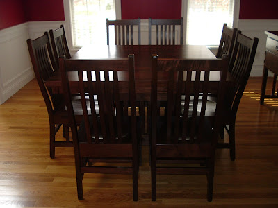 60 x 46 Mission Dining Table & Mission Chairs, Walnut Hardwood, Natural Finish