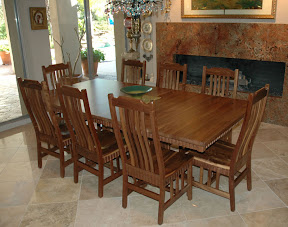 Woodland Dining Table & Mission Chairs, Walnut Hardwood with Single Wood Fluting, Natural Finish