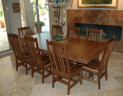 Woodland Dining Table & Mission Chairs, Walnut Hardwood with Single Wood Fluting, Natural Finish