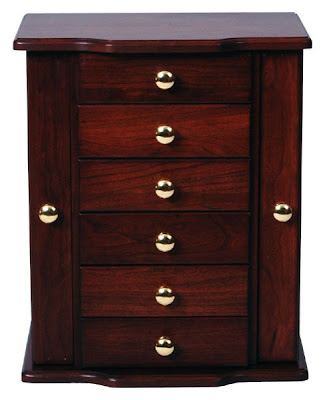 Jewelry Chest, Cherry Hardwood, Antique Finish