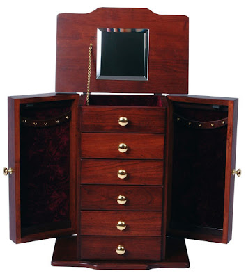 Jewelry Chest, Cherry Hardwood, Antique Finish