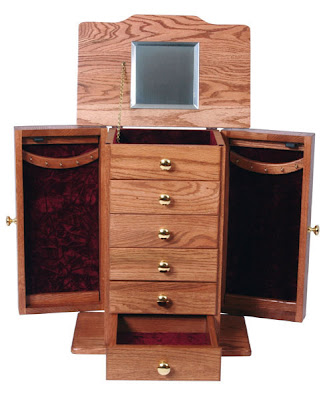 Jewelry Chest, Oak Hardwood, Medium Finish