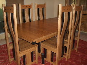 Shenzen Dining Table, Shenzen Chairs, Oak Hardwood, Medium & Midnight Finish