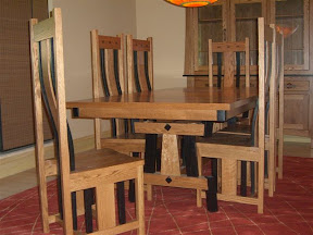 Shenzen Dining Table, Shenzen Chairs, Zen China Cabinet, Oak Hardwood, Medium & Midnight Finish
