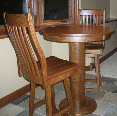 Mission Style Barstools and Pub Table, Quarter Sawn Oak Hardwood, Rustic Finish