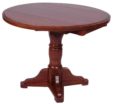 42 Inch Round Tabletop, Riverside Base, Autumn Oak Hardwood