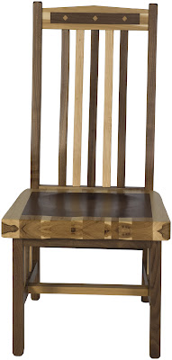 Raised Mission Dining Chair, Custom Border Design, Natural Hickory and Walnut