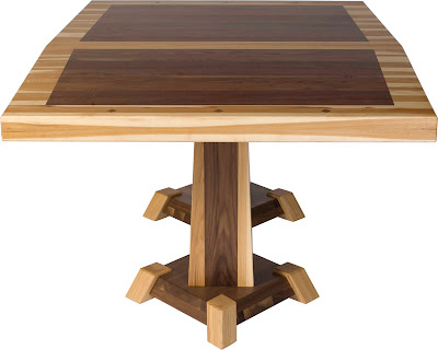 Turin 60 x 42 Dining Table, Custom Timber Edge, Custom Double Border Design, Hickory and Walnut Hardwood, Natural Finish