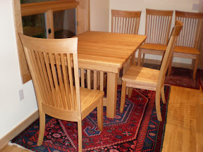 42 x 36 Mission Dining Table, Tabletop 1 Inch Rounded Inset, 1/4 Inch Round Table Edge, Custom Lancaster Chairs, Oil & Wax Oak