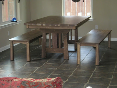 70 x 42 Eastern Dining Table and Shaker Bench, Natural Walnut, Sunset Finish