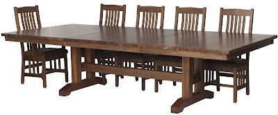 120 x 46 Trestle Table and Raised Mission Chairs in Natural Walnut