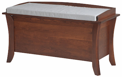 46 inch wide Kyoto chest in antique cherry, shown with padded seat and rail