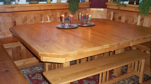 60" x 60" Plains Mission Dining Table and Bench in Honey Oak