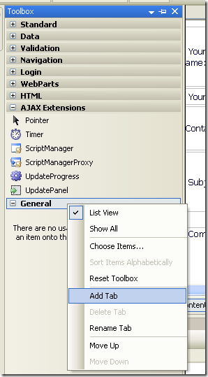 How to Attach&eacute;/Add AJAX Toolkit in Visual Studio 2005 IDE Toolbox