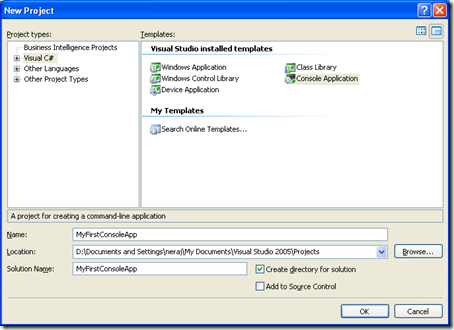Select C# and console application