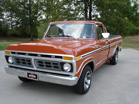 Larry Kessler's 1977 F-100 Ranger XLT with 66,000 miles.
It has orig paint and interior. It is a 400 ci. with a C-6 Trans. Only the tires and wheels are not orig.