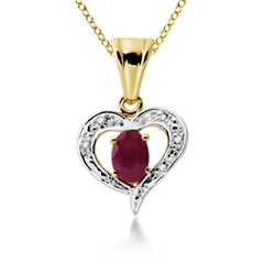 Oval Ruby and Diamond Border Heart Pendant 