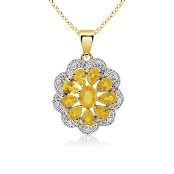 [Yellow Sapphire and Diamond Border Flower Pendant[2].jpg]