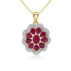 Ruby and Diamond Border Flower Pendant