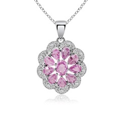 Pink Sapphire and Diamond Border Flower Pendant