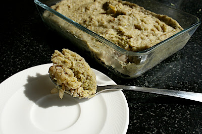 mousse de pois cassé et graines de lin sur gâteau de riz bio risotto italien, cuisson vapeur