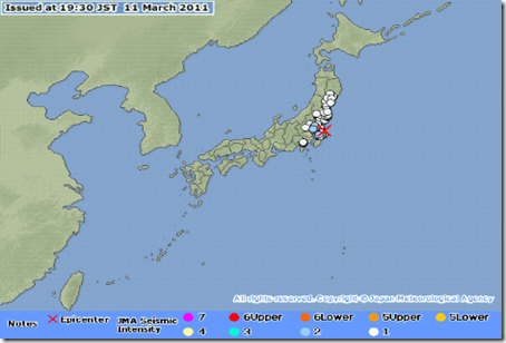 Estimated times of initial tsunami arrival