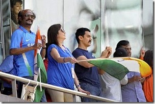 Rajnikanth, Nita Ambani, Amir Khan, Kiran Rao and Mukesh Amabani watch the World Cup final
