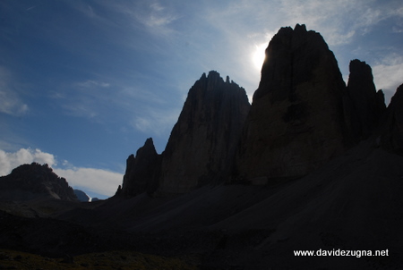 Tre Cime del Lavaredo in controluce