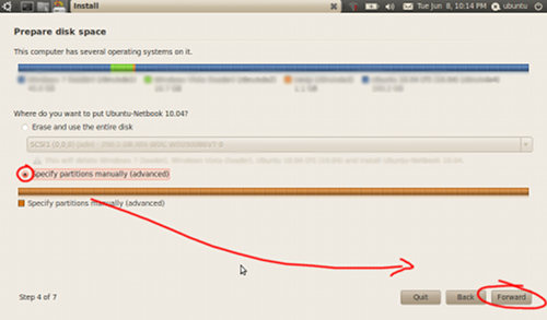Eee PC dual-boot Lucid Lynx installer partitions