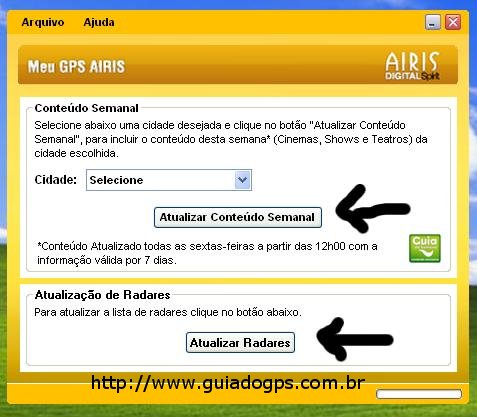 Atualizaçao de radares e conteudo gps airis