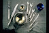 Carving Knife and Fork, Cutlery, Large and Small Caviar Dishes.