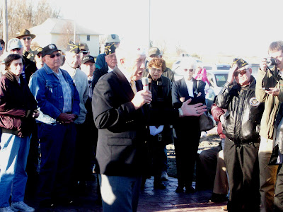 Iowa American Legion Commander Marlin Tillman Speaks at the unveiling ceremony for Washington County's new All Veterans Memorial Park (11/11/09 - KCII NEWS)