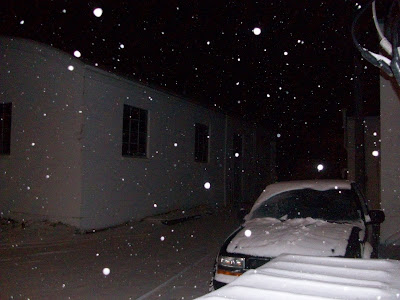 Snow Continued to fall early Tuesday December 8 outside the KCII Studio
