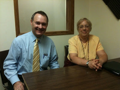 Iowa State Treasurer Michael Fitzgerald (D) and State Senator Becky Schmitz (D).<br />
(Chance Dorland)