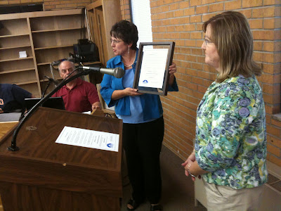 Lending Hands Director Susan Wellington Receives A Copy Of The Official Proclamation Of Adult Day Services Week From Washington Mayor Sandra Johnson.<br />
(KCII's Chance Dorland)