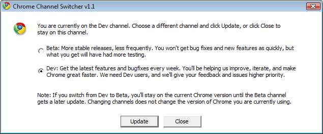 Google Chrome  Channel Chooser