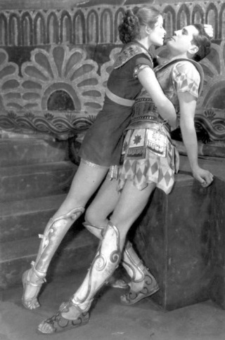 Katharine Hepburn as Amazon warrior princess Antiope  Colin Keith-Johnston as Theseus in stage production of The Warriors Husband 1932)