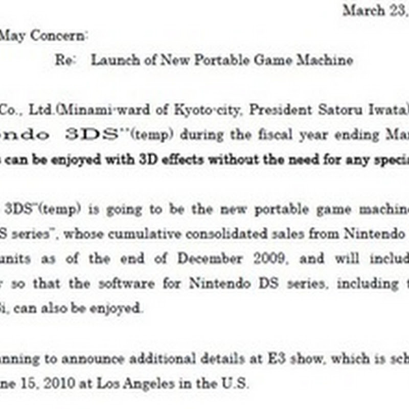 Nintendo Anuncia Novo DS: 3DS