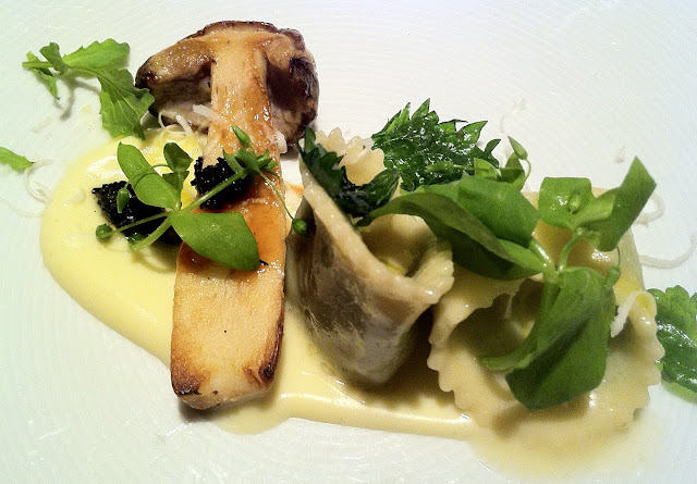 House Made Ricotta & Nettle Tortelloni, Black Trumpet Relish, Crispy Nettles, Parmesan Boulevard