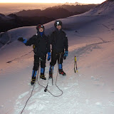 Al and Connor pause on the climb as the sun breaks over the horizon. Only an hour to go !