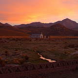 Sunset view from our hostel across to a little church standing alone on the Altiplano