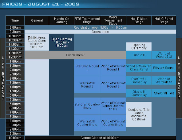 Programa da BlizzCon para dia 21 de Agosto