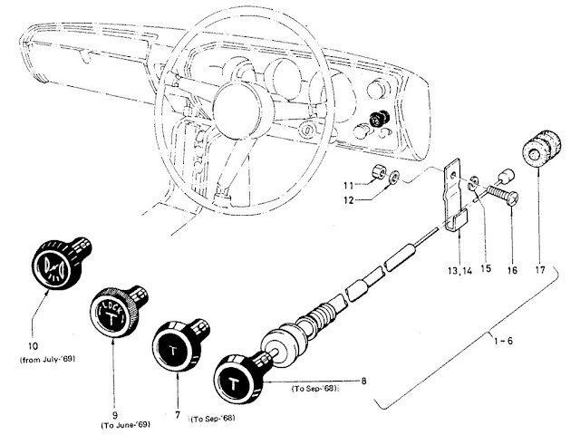 Datsun Fairlady Parts illustration no. 013A-1 Throttle Control